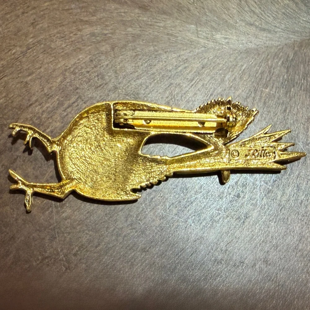 Vintage Roadrunner Brooch J Ritter Signed Bird Pin - Picture 10 of 12